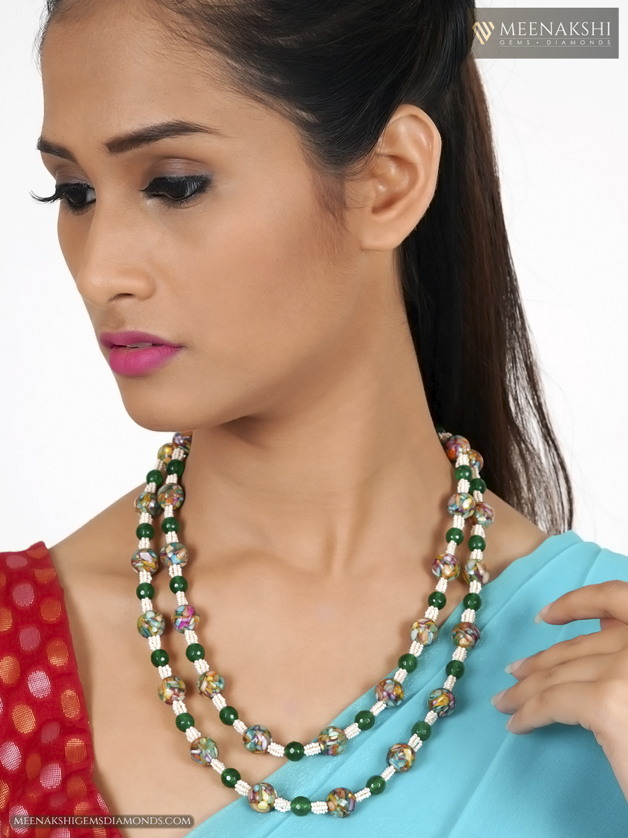 Buy Ratnavali Jewels Seven Layer Multi-Colour Onyx Stone Beads Necklace  with Back Chain for Women Girls Online at Best Prices in India - JioMart.